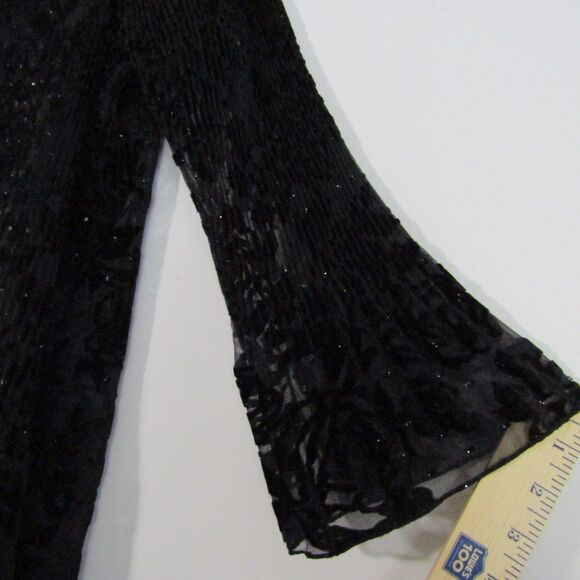 Women's Top L Black Burnout Velvet Roses Witchy Pleated Gothic Whimsygoth Sheer - Picture 4 of 14